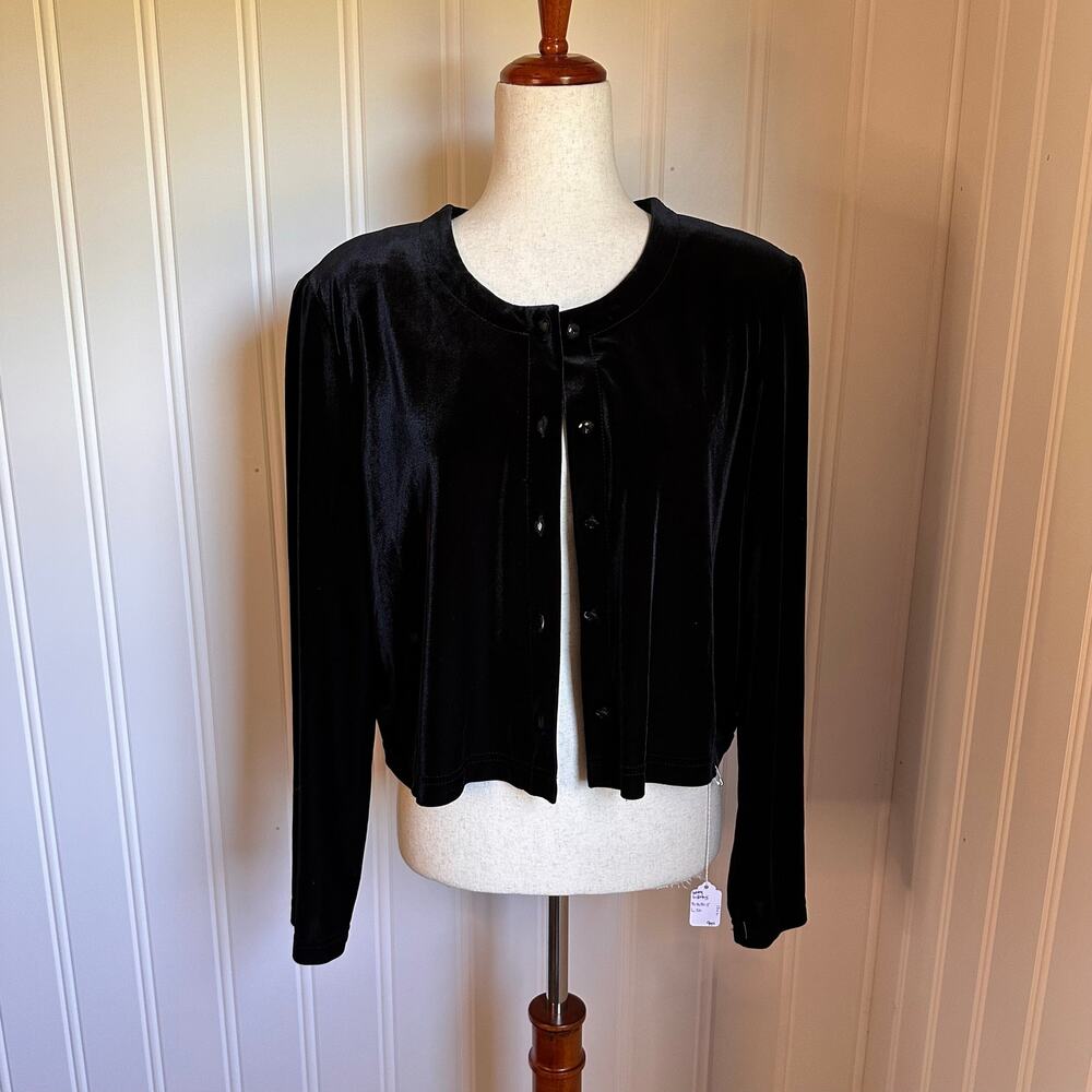 Vintage 90s/Y2K Black Velour Cardigan Sweater M